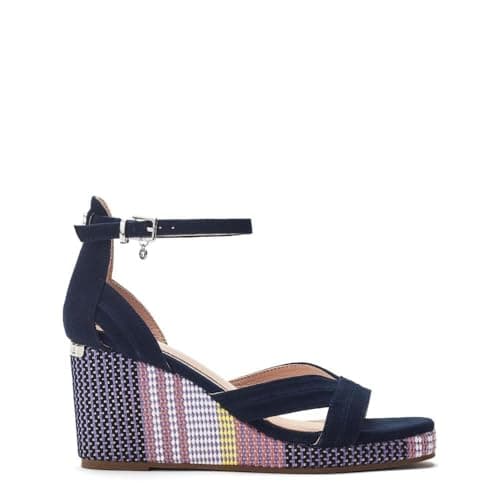 Image of Moda in Pelle Women's May Navy Suede Wedge Heeled Sandals 3