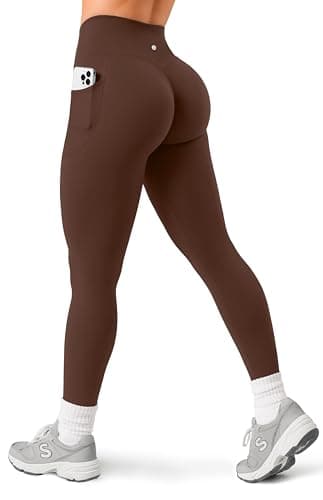 Image of Sogetdo No Front Seam Leggings with Pockets for Women High Waistd Buttery Soft Stretchy Workout Gym Yoga Pants S805EU-Dark Brown-M