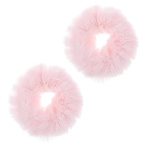 Image of 2 Pcs Pink Pompom Hair Tie, Pink Fuzzy Hair Ties Baby Ties Ponytail Holders Pom Hairs Accessories Fuzzy Faux Rabbit Fur Scrunchies for Girls Women Hairs Accessories