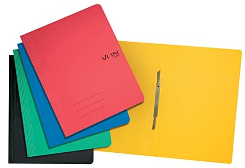 Image of VON Leitz 30131099 Pack of 5 A4 File Folders, Cardboard, with Stapling Mechanism, for 250 Sheets, for School, Study & Home, Multicoloured