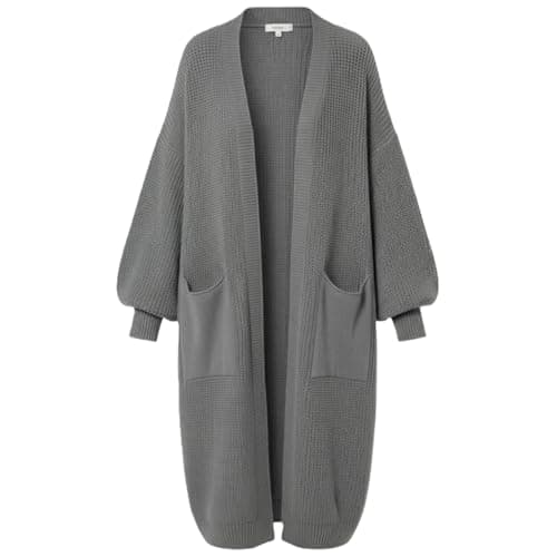 Image of FAIRY TRENDZ Women's Long Balloon Sleeve Cardigan - Chunky Knitted Open Front Coatigan with Pockets - Warm Thick Oversized Coatigan Jumper for Ladies (UK, Alpha, One Size, Regular, Regular, Grey)