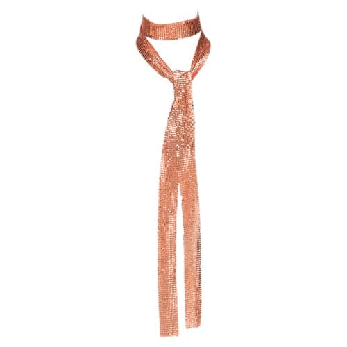Image of sourcing map Sequins Scarf, Punk Metal Neck Tie Shiny Long Skinny Scarves Wide Sequin Necklace for Women Accessories Party Evening Banquet Daily Dress, Red Brown