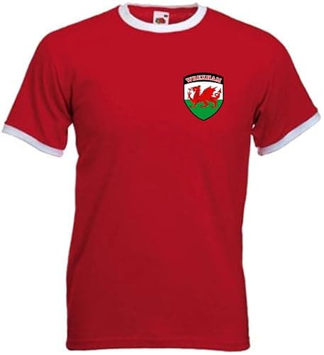 Image of Wrexham FC Football Club Retro Style Red Football Soccer T-Shirt Unisex Adult (UK, Alpha, XL, Regular, Regular, red)