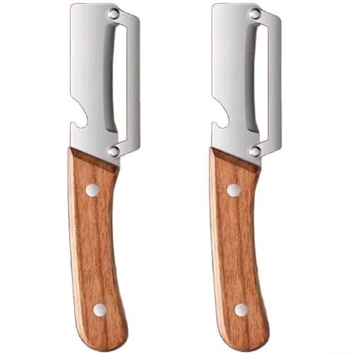 Image of 2 Pack 2 in 1 Multi Functional Vegetable Peeler with Bottle Opener and Wooden Handle Stainless Steel Blade Kitchen Tool for Sugar Cane Potato Fruit Pineapple Pumpkin Papaya Carrot Veggie Peeler