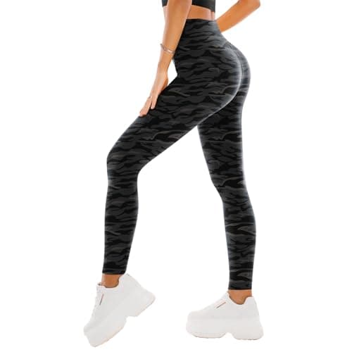 Image of SINOPHANT High Waisted Leggings for Women - Full Length Capri Buttery Soft Yoga Pants for Workout Athletic, Black Camo, Small / Medium