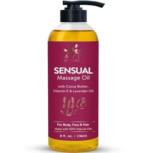 Image of AVD Organics Sensual Massage Oil 236 ml - Intimate Moments & Enhanced Stimulation | Aromatherapy | Massage Oils for Date Night | Ideal for Full Body & Muscle Massage | for Women & Men - 8 fl .oz