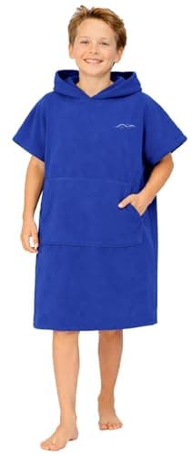 Image of Adore Kids Changing Robe Quick Drying With Hood and Pocket Poncho Towel Ideal For Beach Swimming Surfing, Royal Blue, Age 10-13