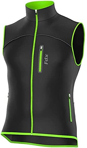 Image of FDX Cycling Gilet Men’s – Thermal Softshell, Windproof Warm Vest for Running, Water Resistant Lightweight Hi-Viz Biking Jacket, Riding MTB, Hiking, Sleeveless Bicycle Top (Black/Yellow, Medium)