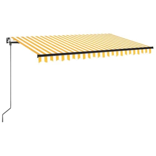 Image of vidaXL Manual Retractable Awning 450x350 cm with Solar LED-Lights - Yellow/White, Adjustable Outdoor Canopy, UV/Water-Resistant, Aluminium Frame