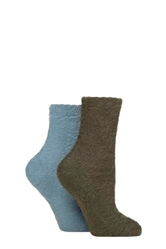 Image of SockShop Wildfeet Women’s 2 Pair Fluffy Feather Socks – Super Soft Cosy Bed or Lounge, Fuzzy Texture Indoor Comfort, Relaxing, Gifting 4-8 (UK, Numeric, 4, 8, Regular, Regular, Grey/Blue)