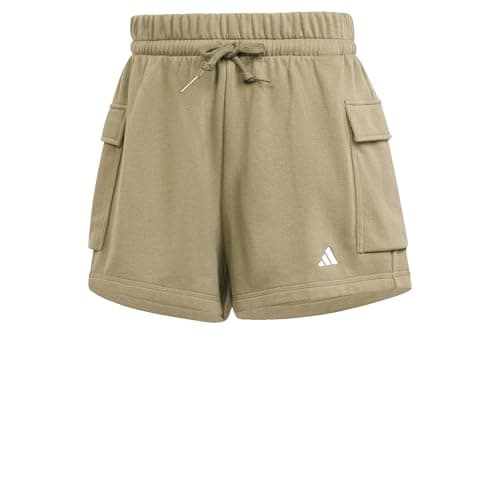 Image of adidas Women's Essentials Small Logo French Terry Cargo Shorts, Olive Strata/White, XL