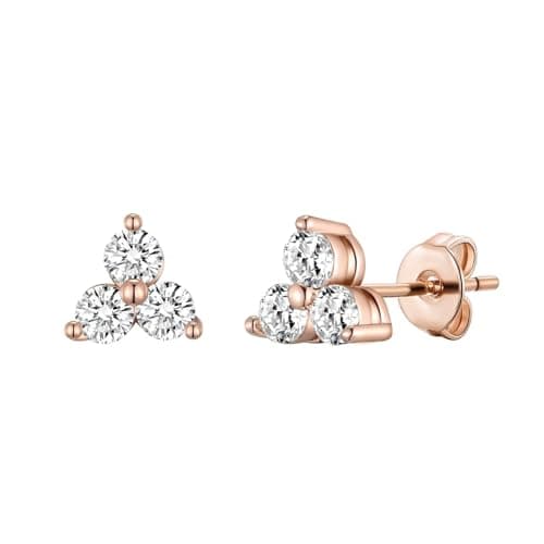 Image of Philip Jones Rose Gold Plated Three Stone Earrings Created with Zircondia® Crystals