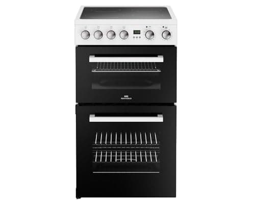 Image of New World NW FDO 444412057, 50E,50cm, LED Clock & Programmable Timer, Electric, Four Zone Ceramic Double Oven Freestanding White Cooker- HxWxD (90x49x59cm) - 1 Year Warranty