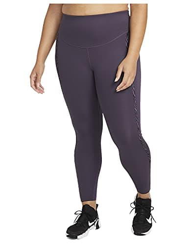Image of Nike Women's Plus 7/8 Mid Rise One Luxe Icon Clash Training Legging, Dark Raisin/Black, 2x
