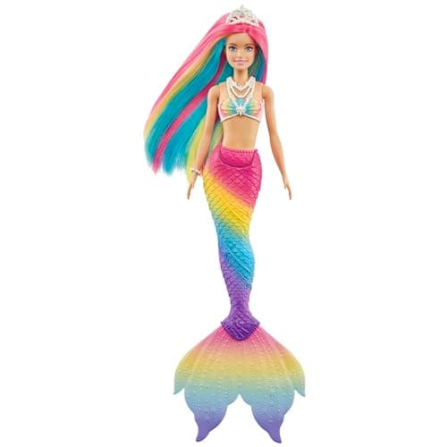 Image of Barbie Dreamtopia Rainbow Magic Mermaid Doll with Rainbow Hair and Water-Activated Color Change Feature, Gift for 3 to 7 Year Olds, GTF89