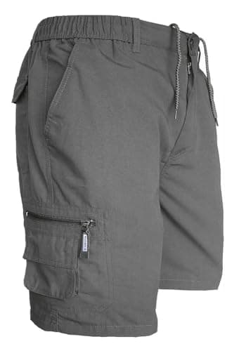Image of JUST LOOK Mens Cargo Shorts Combat Multi Pocket Elasticated Waist Plain Lightweight Shorts (as8, Alpha, l, Regular, Short, Grey)