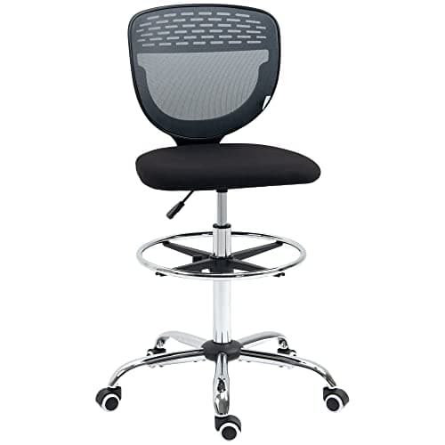Image of Vinsetto Drafting Chair, Swivel Office Draughtsman Chair, Mesh Standing Desk Chair with Lumbar Support, Adjustable Foot Ring, Armless, Grey, 59 x 59 cm