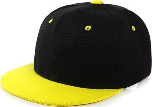 Image of YeeHeen Snapback Hat Flat Bill Visor Hats Adjustable Hip Hop Baseball Cap for Women Men Black Yellow