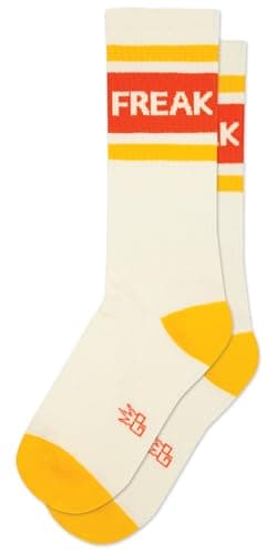 Image of Novelty Crazy Gym Crew Socks for Men, Women and Teens, (Made in the USA) fit a women’s size 6 to men’s size 15, Freak, 6-15