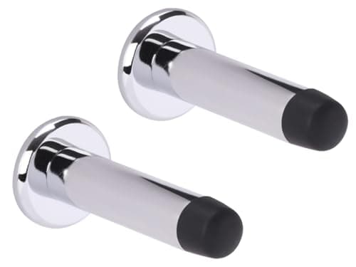 Image of HANDLEZONE® 2 Pack 75mm / 3 inch Projecting Skirting Or Wall Mounted Door Stop, Concealed Fixing, Rubber Buffer Stopper - Polished Chrome