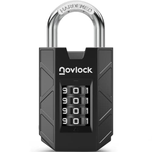 Image of NOVLOCK Combination Padlock – Sturdy & Secure 4-Digit Lock with Code for Gym, School & Work Lockers, Cabinets, Toolboxes, Sheds & Fences – 1-Pack, Black