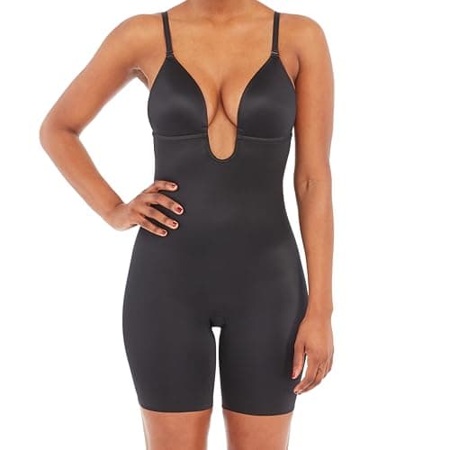 Image of SPANXshape Suit Your Fancy Plunge Low-Back Mid-Thigh Bodysuit - Comfortable One Piece - Medium Compression - Seamless