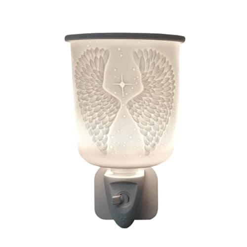 Image of Cello Plug-In Wax Melt Burner – 3D Angel Wings Design Porcelain Electric Oil Warmer Aroma Lamp for Wax Melts Gift Home Fragrance Friendship Ornament Birthday Present Room Decor
