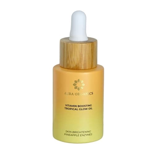 Image of Aura Organics Tropical Glow Face Oil, Brightening & Nourishing, Organic Facial Oil with Kiwi, Papaya, Mango & Pineapple Enzymes, All Skin Types, Vegan & Cruelty-Free
