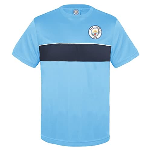 Image of MANCHESTER CITY FC Official Gift Mens Crest Poly T-Shirt Sky Blue XL