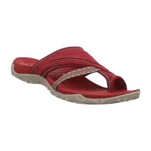 Image of Women's Toe Ring Sandals Arch Support Orthopedic Sandals Lightweight Summer Beach Slip On Flip Flop Comfortable Walking Shoes Clip Toe Slides Slippers Red