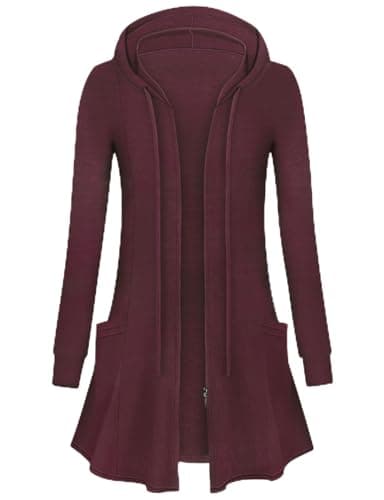 Image of Flikity Hooded Cardigan Women, Zip Up Cardigans for Women UK Long Sleeve Tunic Tops Oversized Hoodies Ladies Lightweight Jackets Soft Spring Autumn Womens Clothes Outerwear Red XL