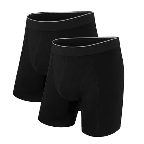 Image of Uniexcosm Mens Boxers with Elastic Waist - Mens Cotton Boxer Briefs Comfortable Boxer Shorts Longer Leg Multipack Cotton Stretch Underwear Trunks Breathable Underpants,L,Black 2