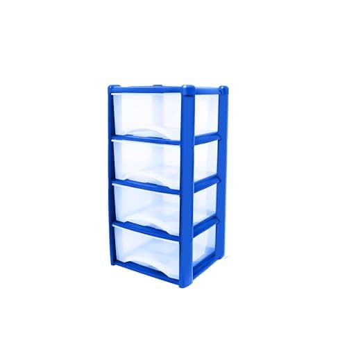 Image of Neat. 4 Plastic Storage Drawers, Space-Saving Draws for Office & Home, Drawers Storage Unit - Durable Storage Draws - Storage Drawers Unit - H80cm x L39cm x W39cm - Blue/Clear