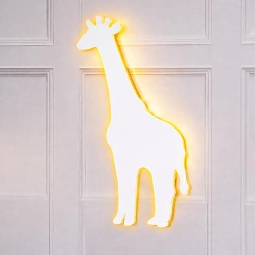 Image of Marco Paul White Wooden Night Light Wall Mounted Nursery Lighting Baby Kids Childs Room Wall Lamp Bedroom Décor Bedside Lamp Kids Bedroom Accessories Home Decor (Giraffe)