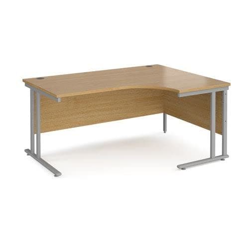 Image of Office Monster Cooper right hand ergonomic desk 1600mm wide - silver cantilever leg frame, oak top