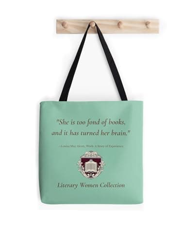 Image of tesiwaza Too Fond of Books – Louisa May Alcott Quote All Over Print Zipper Tote Bag For Women Size is: One Size