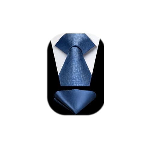 Image of HISDERN Men's Blue Ties Wedding Tie Handkerchief Formal Business Herringbone Necktie & Pocket Square Set