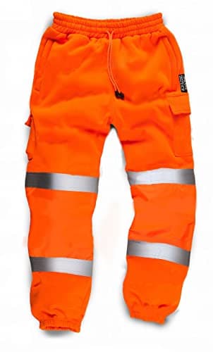 Image of LIZZIE JACOBS Mens Hi Viz Jogging Bottoms Safety Combat Trousers Sweat Pants Hi Vis Work Fleece Trousers High Visibility Reflective Workwear Cargo Joggers (UK, Alpha, XXL, Regular, Regular, Orange)