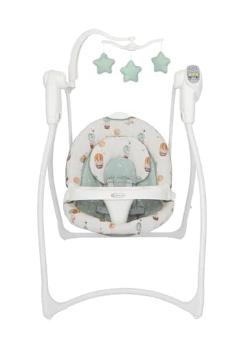 Image of Graco Lovin' Hug Swing with 6 Swing speeds, Music, 4 Recline Positions and Folds up for Storage. Suitable from Birth to Approx. 6 Months (0-9kgs), Up & Away Fashion