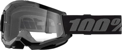 Image of 100% Strata 2 Goggles | Mirrored & Clear Lens Options | MTB/MX Goggles – Anti-Fog, Sweat-Absorbing Foam, Silicone Strap | Adult Off-Road Riding Eyewear Protection (Black, Clear Lens)