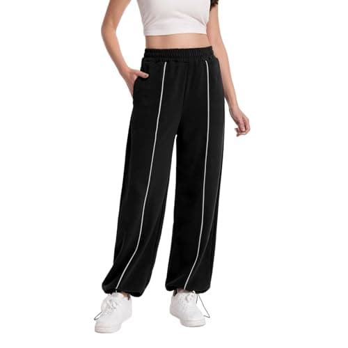 Image of EBANKU Womens Joggers Adjustable Cuff Tracksuit Bottoms with Pockets, Baggy Trousers Ladies Sweatpants for Casual Gym Yoga Black