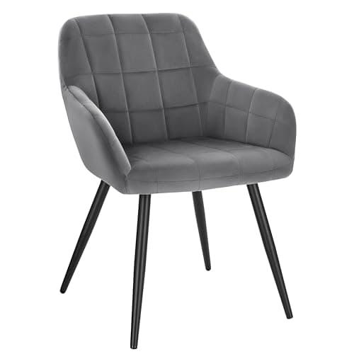 Image of WOLTU Dining Chairs 1 Pcs, Wide Padded Chairs with Back, for Living Room/Bedroom/Kitchen, Upholstered Velvet Seat, Black Metal Legs, Dark Grey