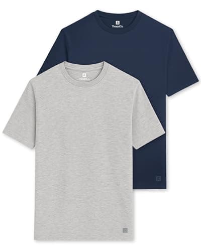 Image of ThreadCo Men's T-Shirts - 100% Cotton - Premium Weight 180gsm Mens T Shirt - Tailored-Fit Crew Neck Tee - Soft, Breathable & Pre-Shrunk - 2 Pk - Navy Blue & Grey - Large