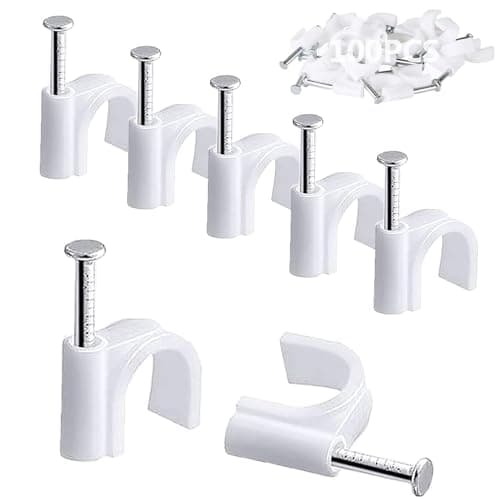 Image of 100PCS Round Cable Clips, 6MM Electrical Cable Wall Clip Cable Nail Clips Management, Wire Tidy Clips Pins Cable Tacks for Ethernet, Electrical Cables, Wires