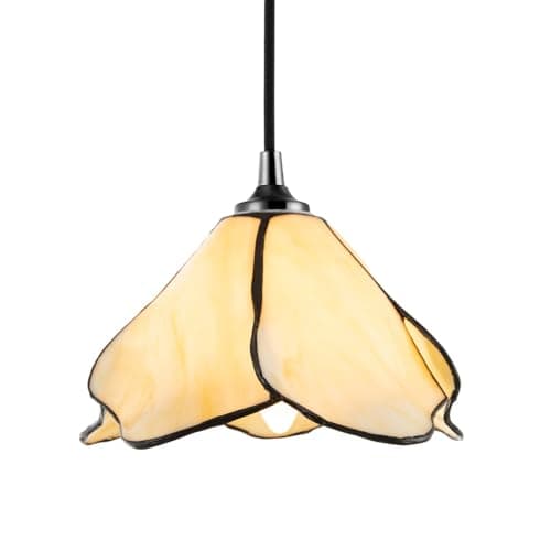 Image of Elegant Designer Pendant Lighting Shade with Amber Cream Stained Glass Floral Petals | 20cm x 11cm | Handmade Product by Happy Homewares