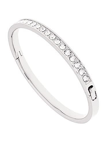 Image of Ted Baker Clemara Hinge Crystal Bangle Bracelet For Women (M, Silver Tone/Crystal)