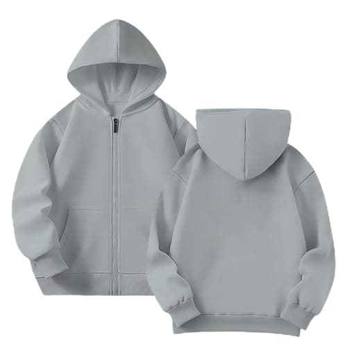 Image of Yufennie Kids Fleece Classic Full Zip Up Hooded Zipper Top for Boys & Girls 9-10 Years Grey