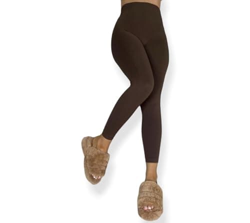 Image of AFR Ribbed Leggings for Women Seamless Gym Workout Yoga Exercise Running Body Compression Stretchy Pants 8-14 (Dark Brown, 12-14)