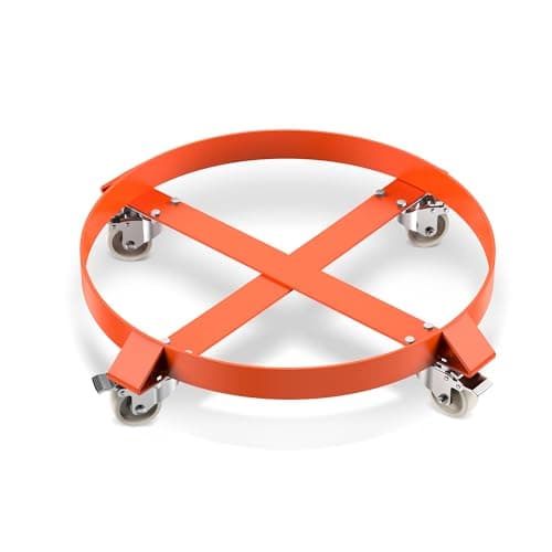 Image of Garvee 55 Gallon Drum Dolly 2 Pack, 450kg Load Capacity Steel Barrel Trolley with 4 Swivel Casters, Non-Tipping Drum Cart for Warehouse, Workshop & Industrial Use, Orange