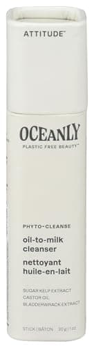 Image of ATTITUDE Oceanly Oil-to-Milk Face Cleanser Stick, EWG Verified, Plastic-free, Plant and Mineral-Based Ingredients, Vegan Skin Care Products, PHYTO CLEANSE, Unscented, 30 grams
